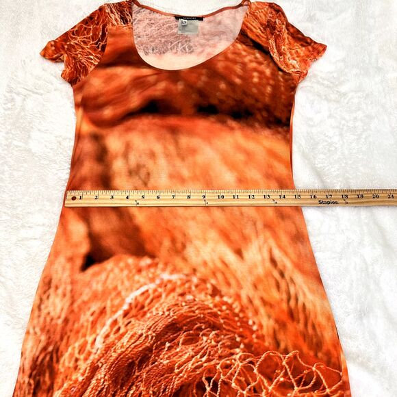 APRIORI/Escada group Orange Volcano Lava Print Short Sleeves Midi Dress Sz 8 - Picture 10 of 11
